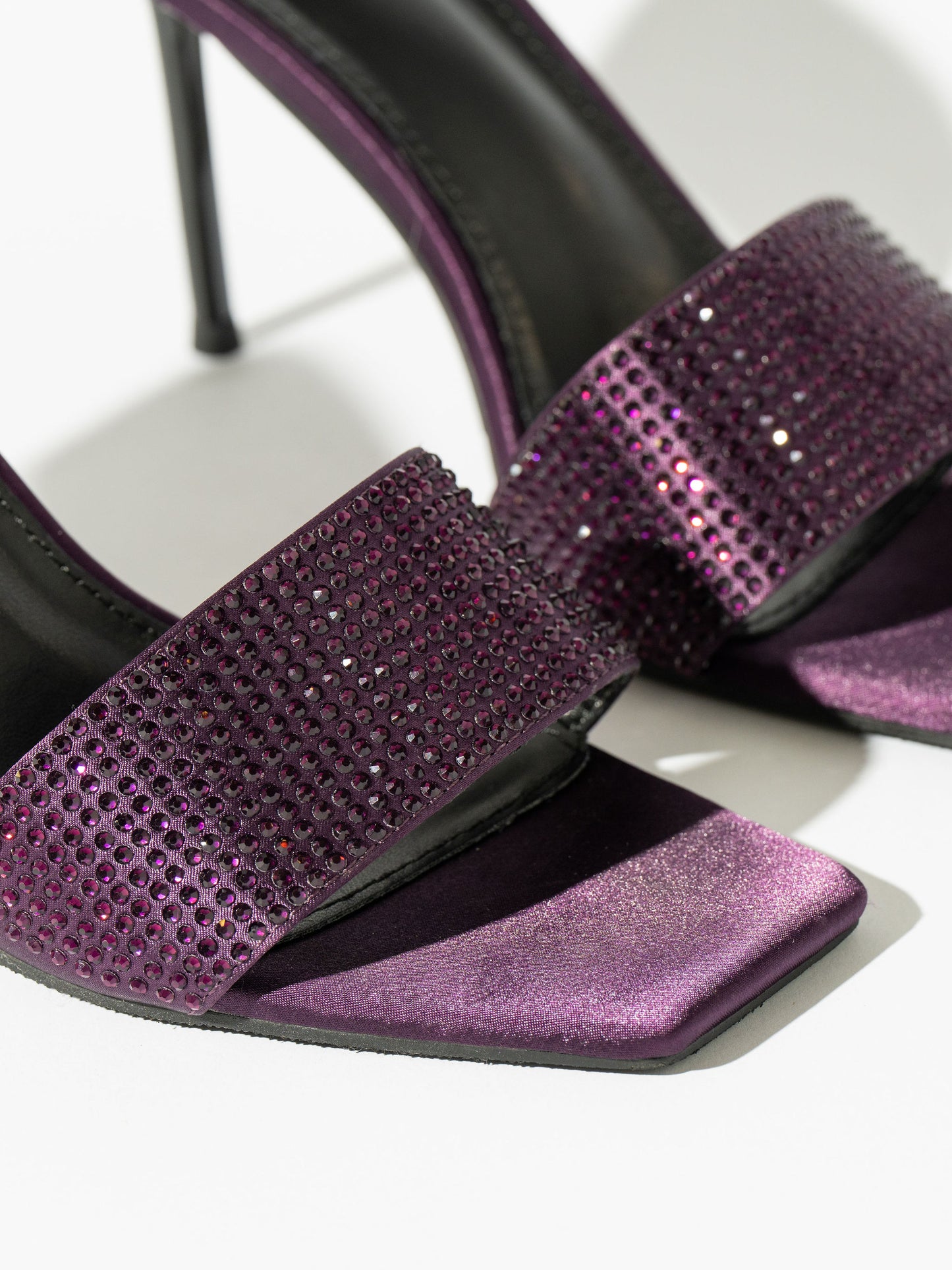 Venus Satin Rhinestones Mules - Violet Purple