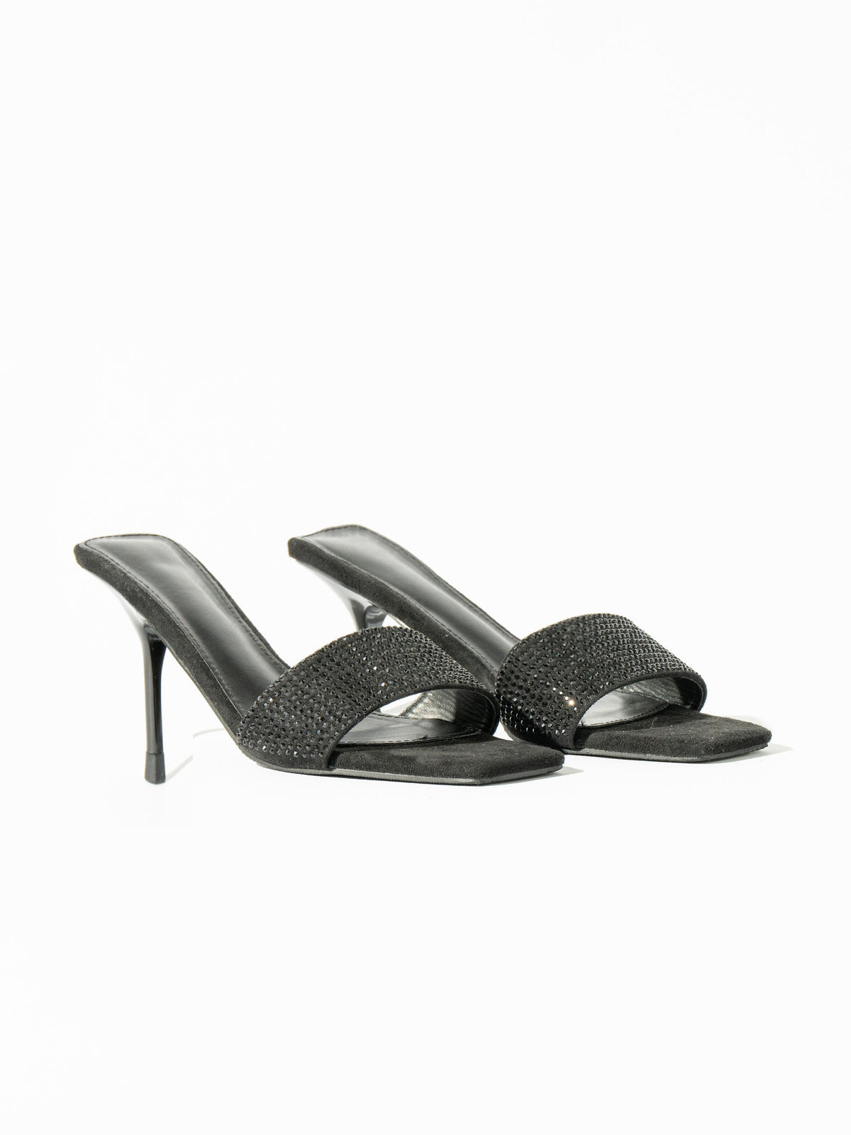 Venus Satin Rhinestones Mules - Signature Black